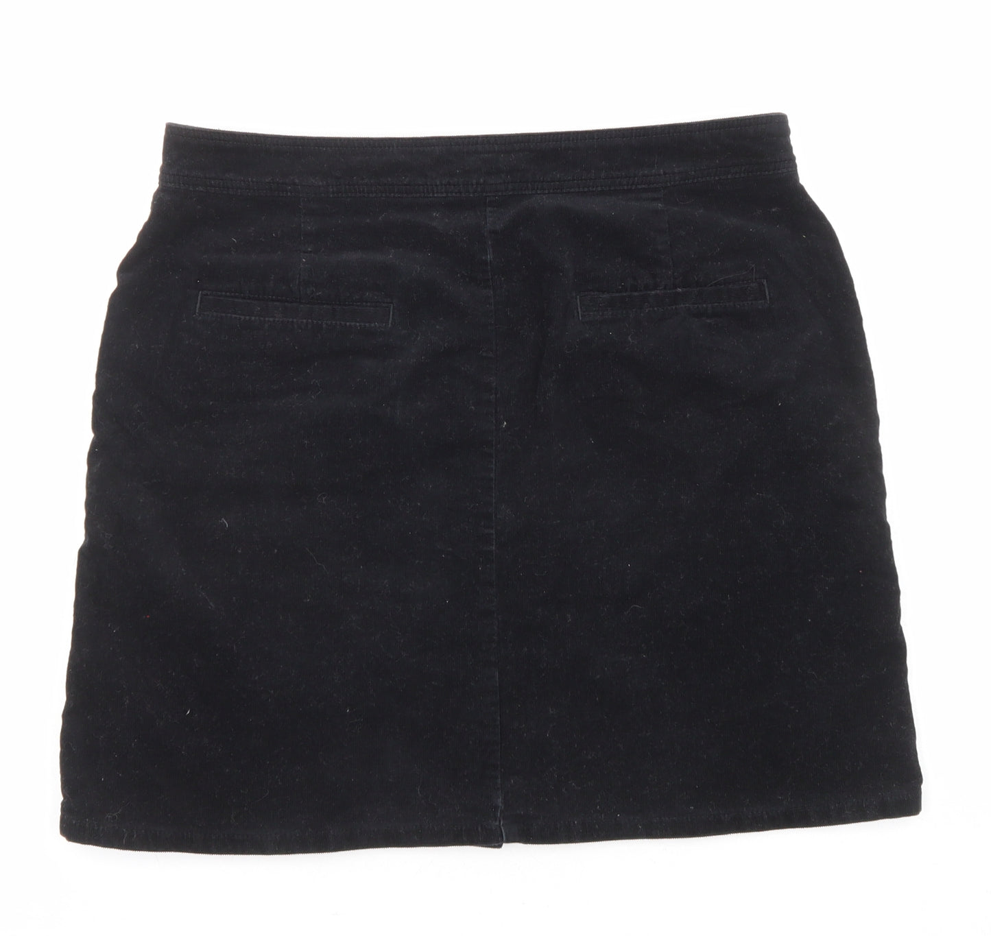 Marks and Spencer Womens Black Cotton A-Line Skirt Size 10 Button