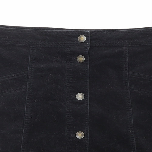 Marks and Spencer Womens Black Cotton A-Line Skirt Size 10 Button