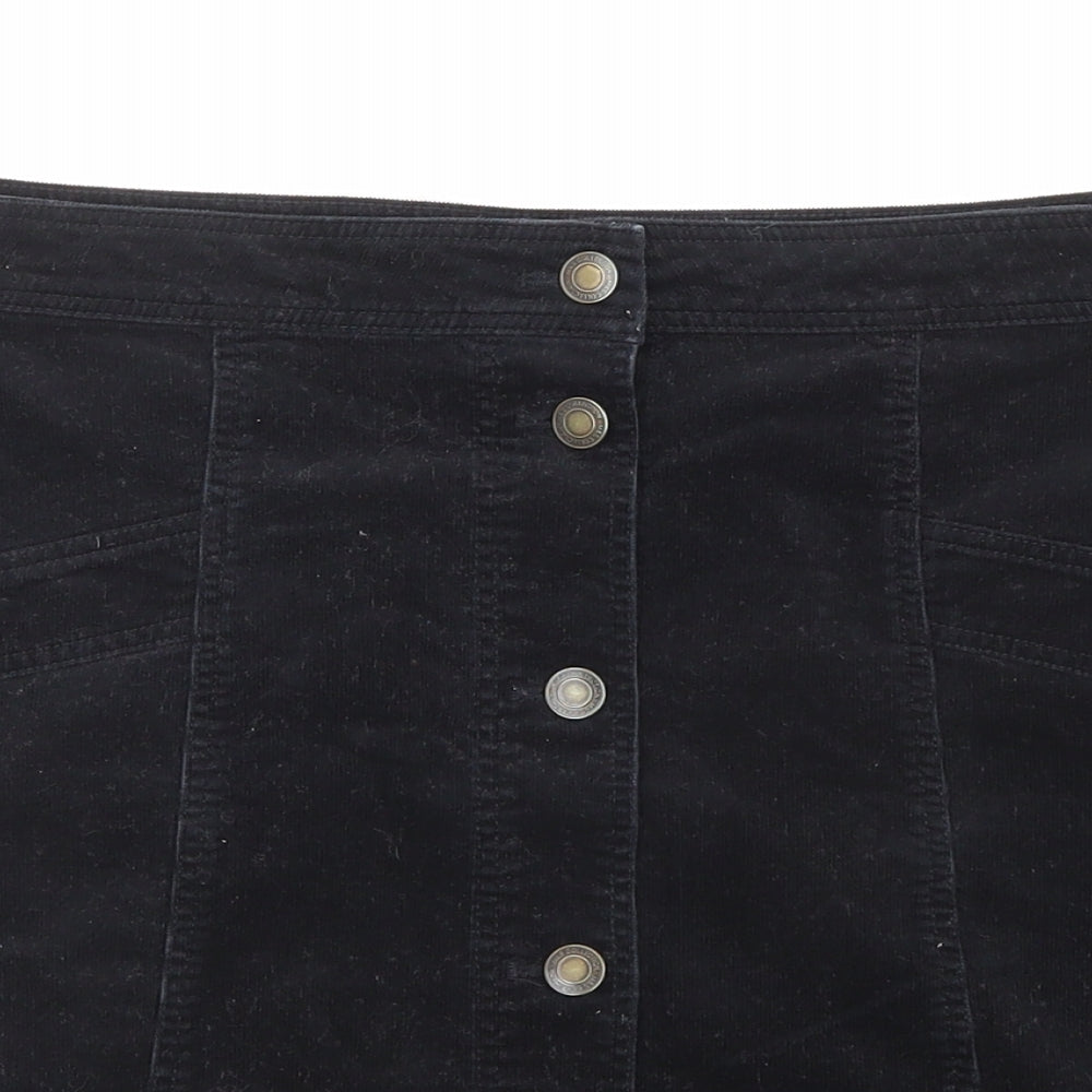 Marks and Spencer Womens Black Cotton A-Line Skirt Size 10 Button