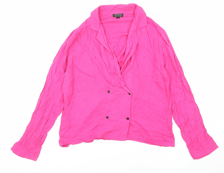 Topshop Womens Pink Viscose Basic Button-Up Size 10 Collared