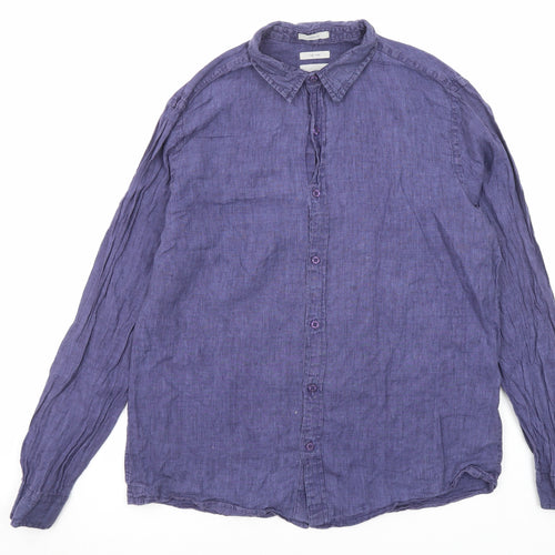 White Stuff Mens Purple Linen Button-Up Size M Collared Button