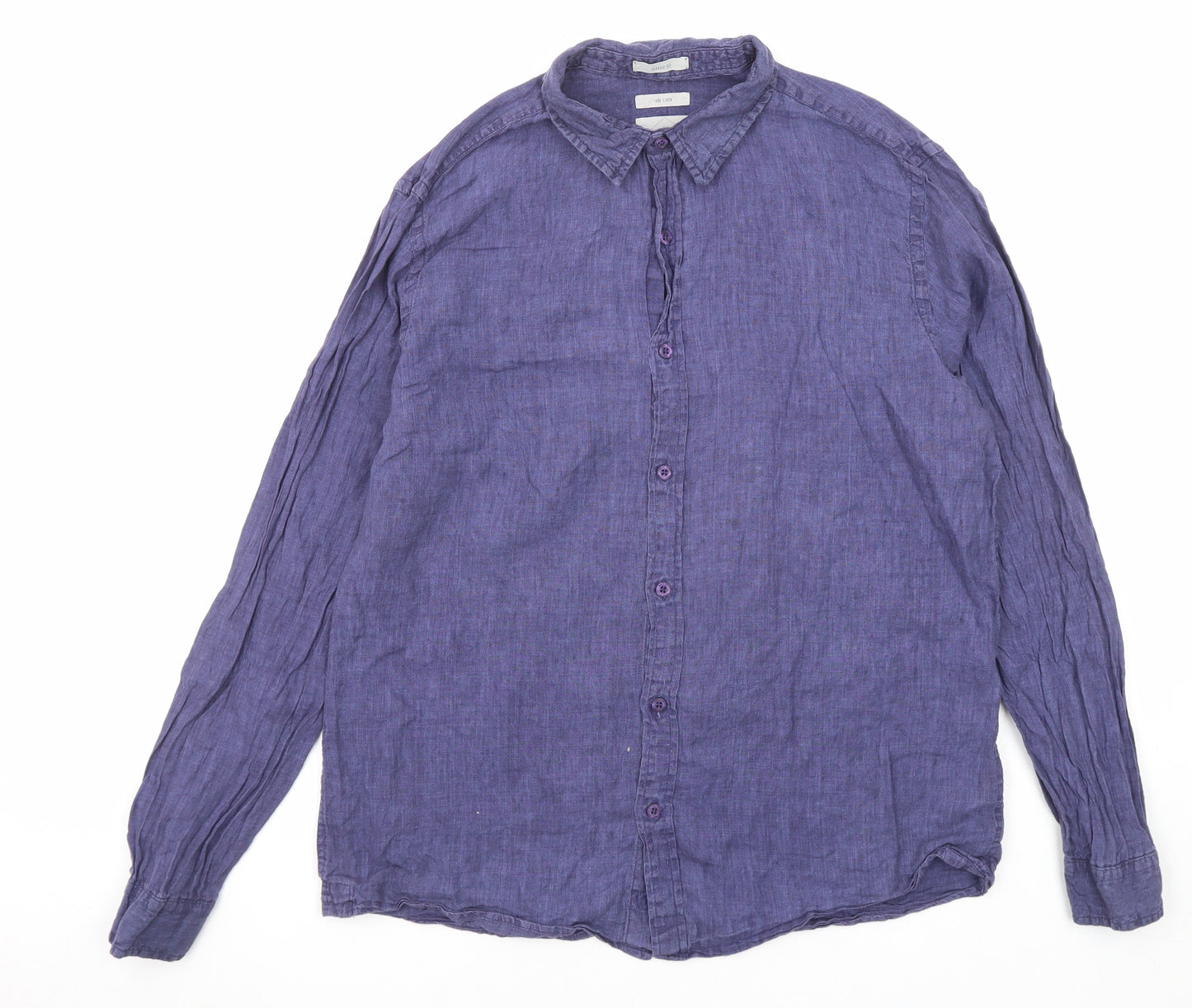 White Stuff Mens Purple Linen Button-Up Size M Collared Button