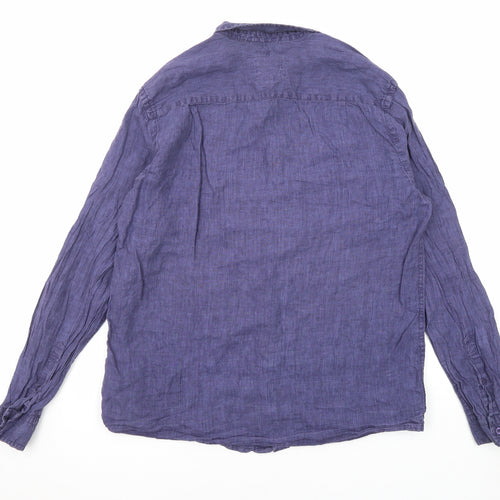 White Stuff Mens Purple Linen Button-Up Size M Collared Button