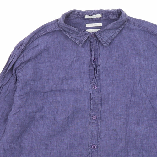 White Stuff Mens Purple Linen Button-Up Size M Collared Button