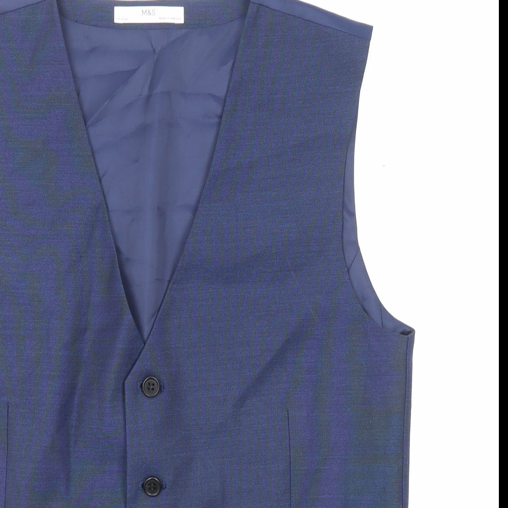 Marks and Spencer Boys Blue Basic Jacket Waistcoat Size 14-15 Years Button