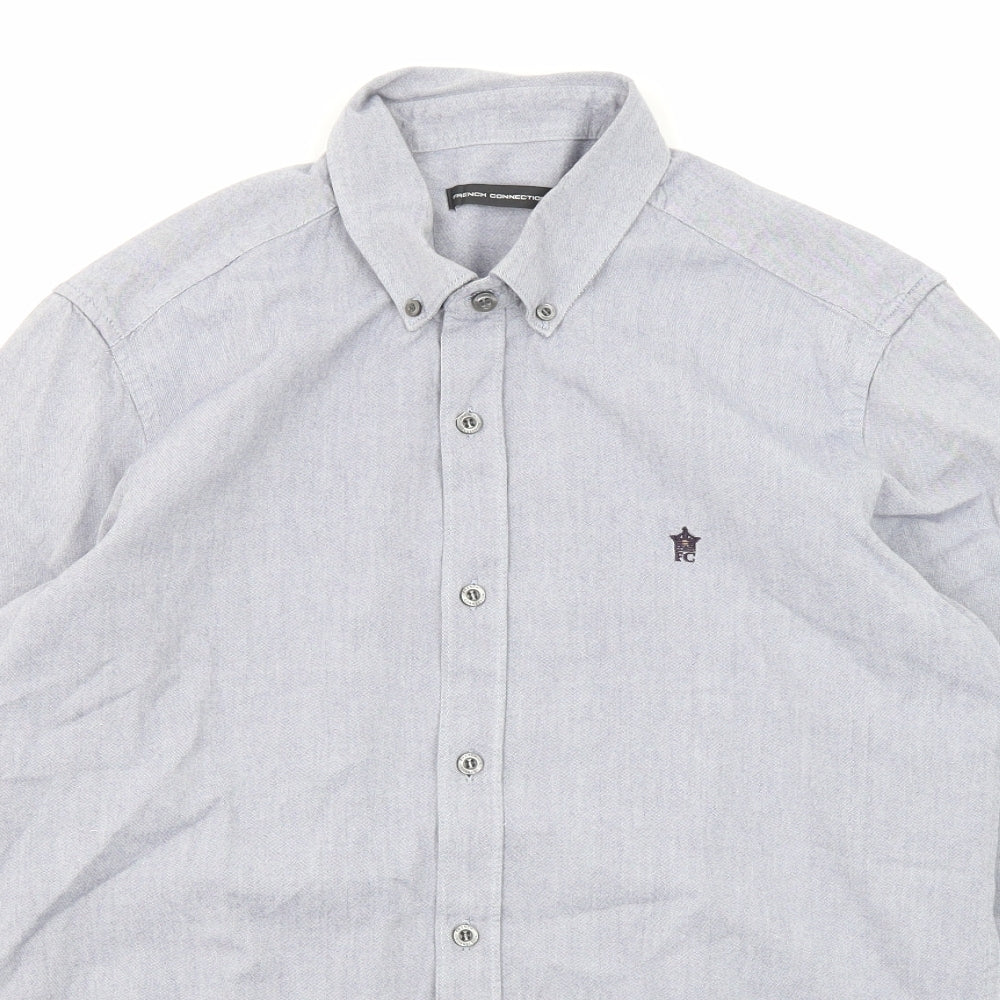 French Connection Mens Blue Cotton Button-Up Size M Collared Button