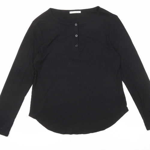 Reoria Womens Black Viscose Basic T-Shirt Size L Round Neck