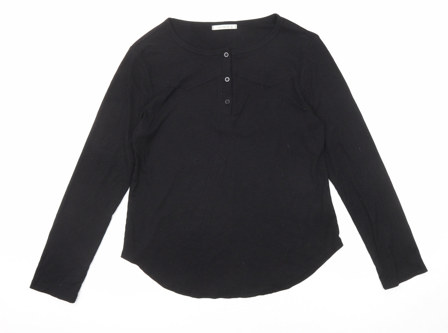 Reoria Womens Black Viscose Basic T-Shirt Size L Round Neck