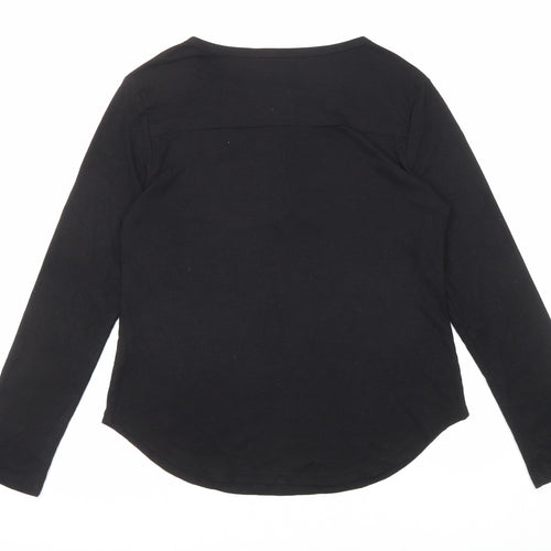 Reoria Womens Black Viscose Basic T-Shirt Size L Round Neck