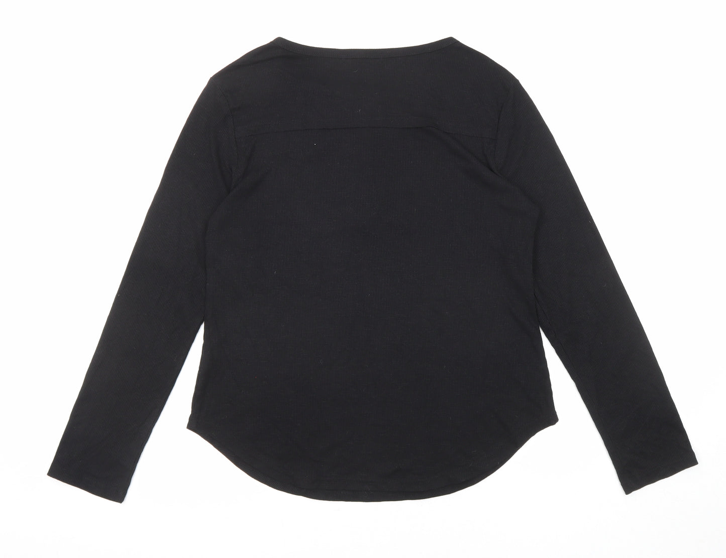 Reoria Womens Black Viscose Basic T-Shirt Size L Round Neck