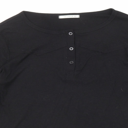 Reoria Womens Black Viscose Basic T-Shirt Size L Round Neck