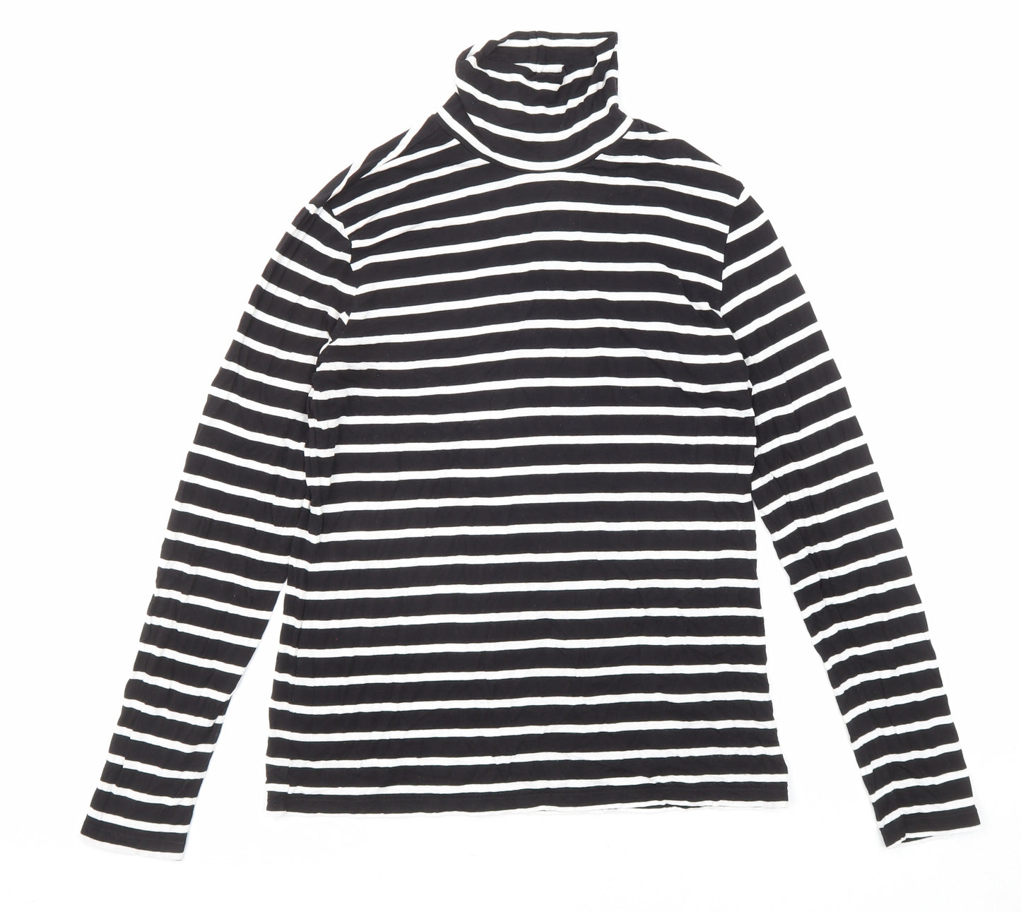 H&M Womens Black Striped Viscose Basic T-Shirt Size M Roll Neck