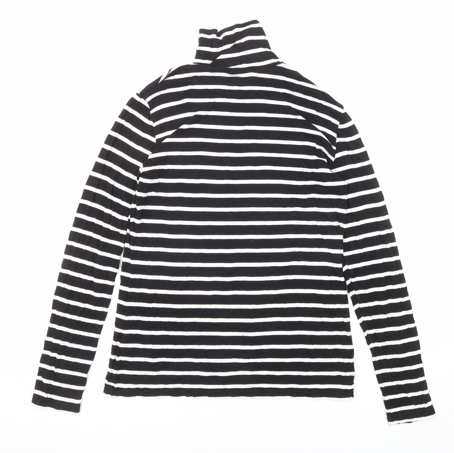 H&M Womens Black Striped Viscose Basic T-Shirt Size M Roll Neck