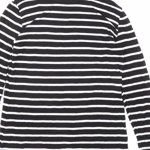 H&M Womens Black Striped Viscose Basic T-Shirt Size M Roll Neck