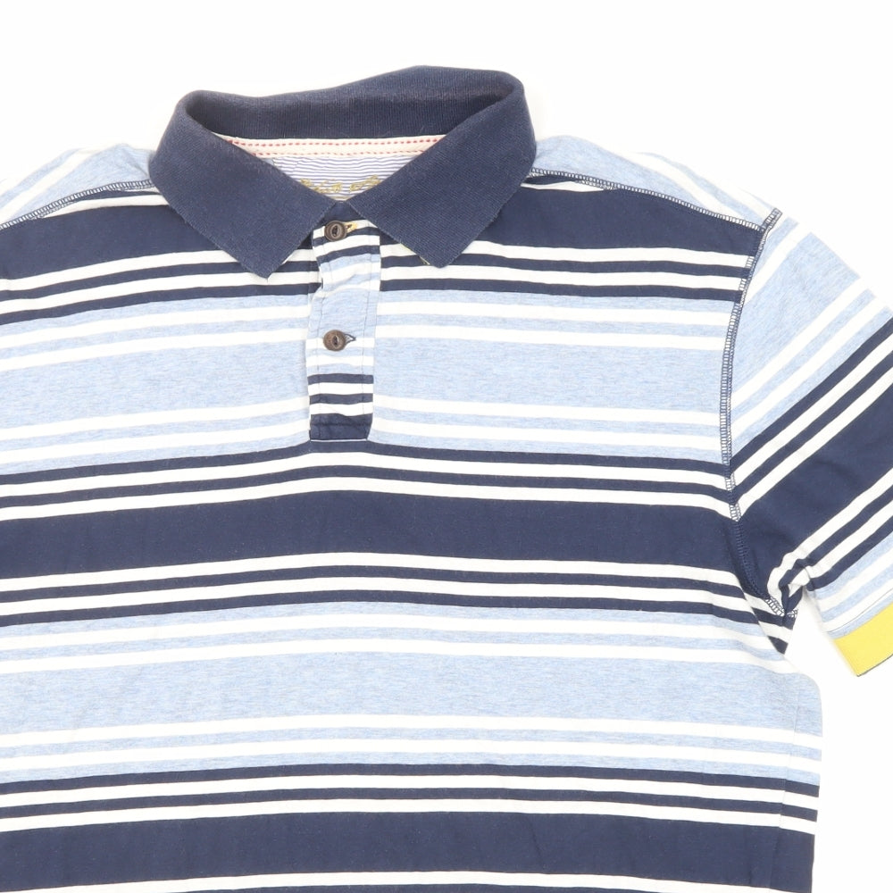 White Stuff Mens Blue Striped Cotton Polo Size M Collared Button