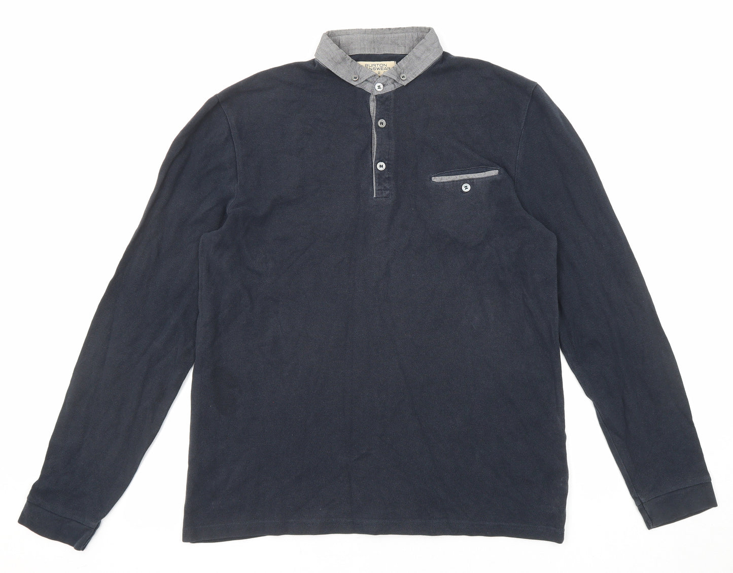 Burton Mens Blue Cotton Polo Size M Collared Button