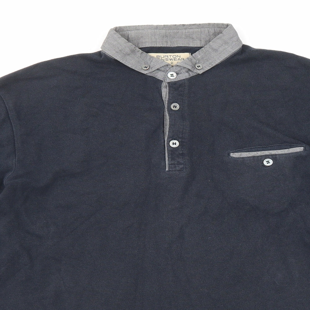 Burton Mens Blue Cotton Polo Size M Collared Button
