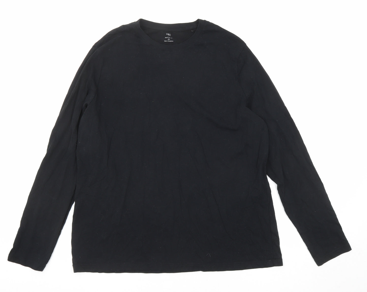 Marks and Spencer Mens Black Cotton T-Shirt Size 3XL Crew Neck