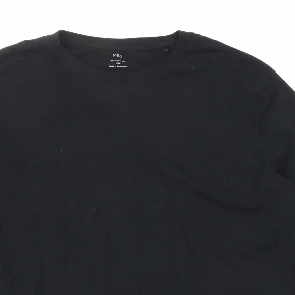 Marks and Spencer Mens Black Cotton T-Shirt Size 3XL Crew Neck