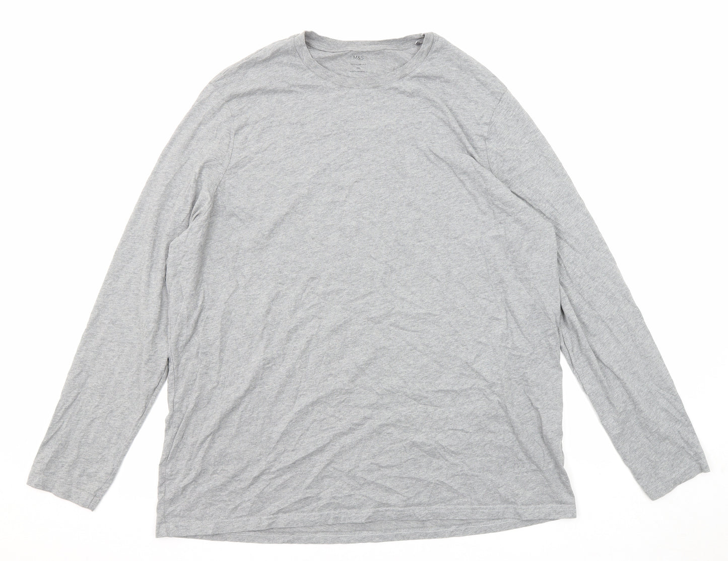 Marks and Spencer Mens Grey Cotton T-Shirt Size 3XL Crew Neck