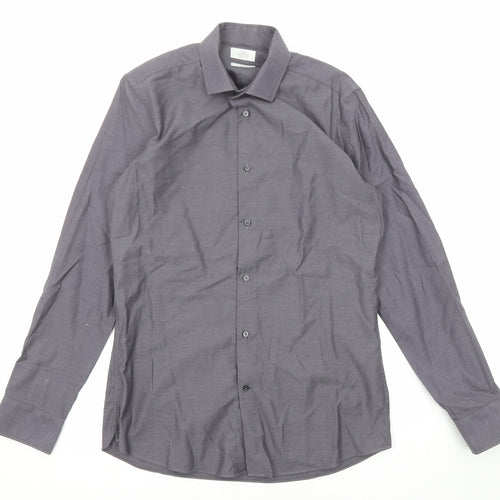 NEXT Mens Grey Cotton Button-Up Size 15.5 Collared Button
