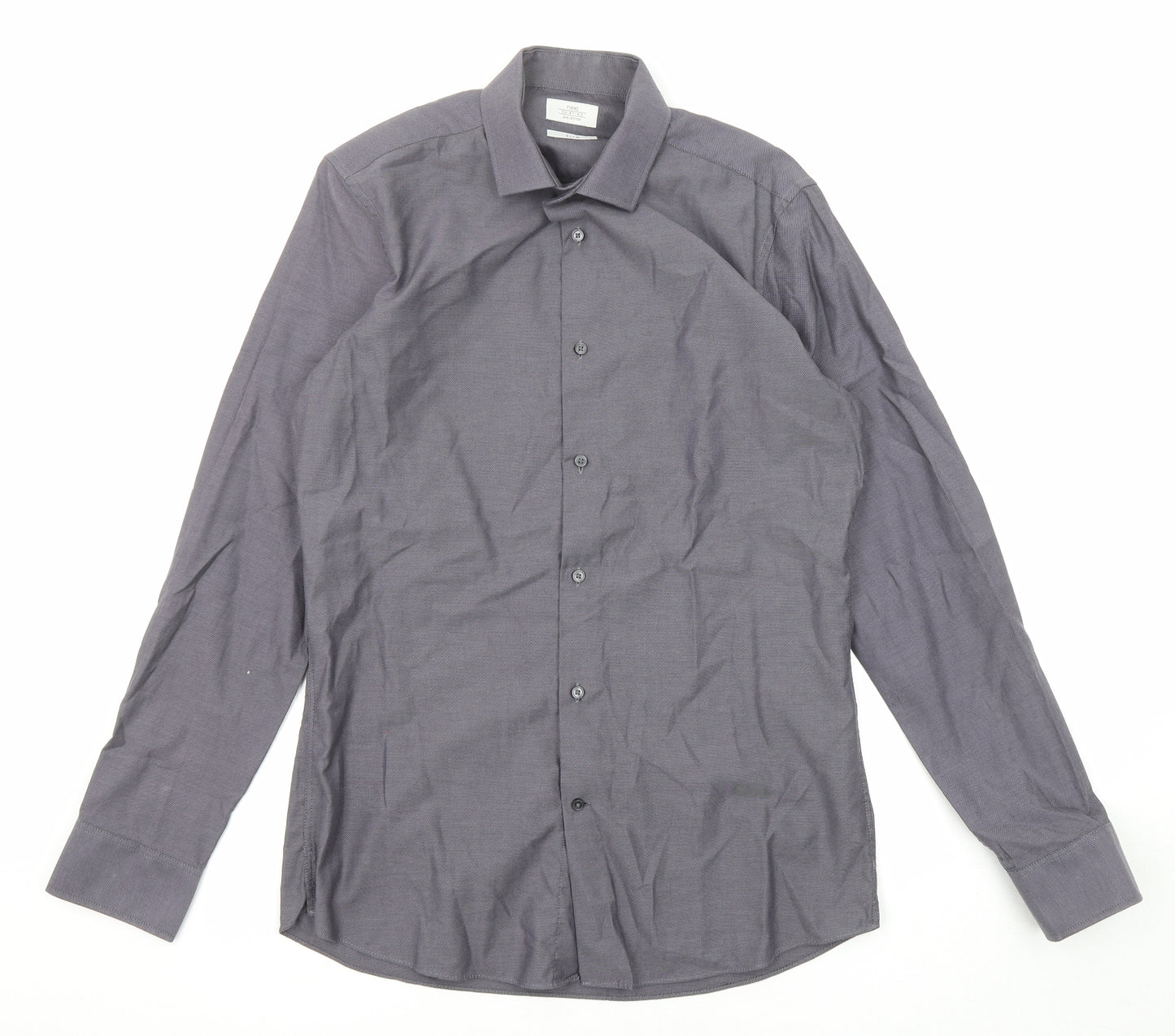 NEXT Mens Grey Cotton Button-Up Size 15.5 Collared Button