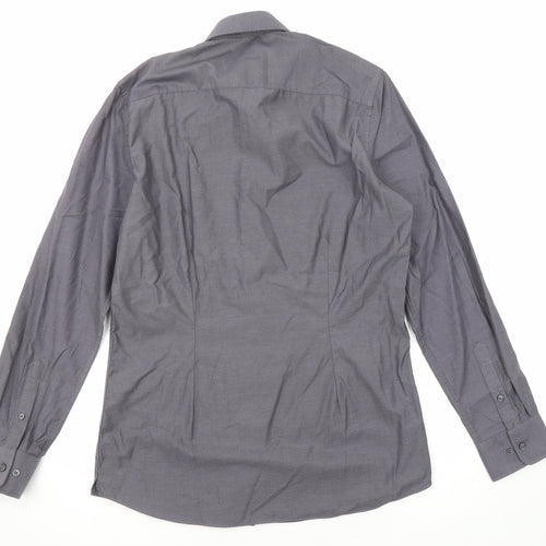 NEXT Mens Grey Cotton Button-Up Size 15.5 Collared Button