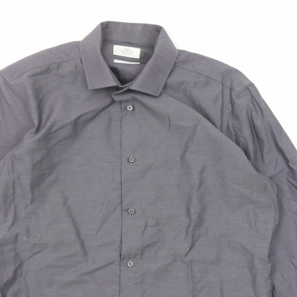 NEXT Mens Grey Cotton Button-Up Size 15.5 Collared Button