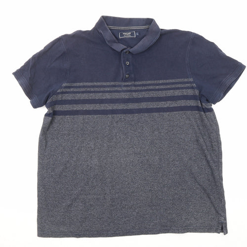 Maine New England Mens Blue Colourblock Cotton Polo Size XL Collared Button