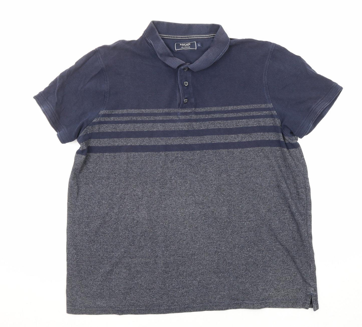 Maine New England Mens Blue Colourblock Cotton Polo Size XL Collared Button