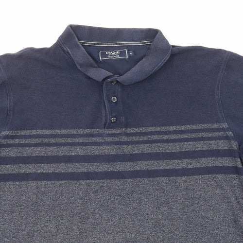 Maine New England Mens Blue Colourblock Cotton Polo Size XL Collared Button