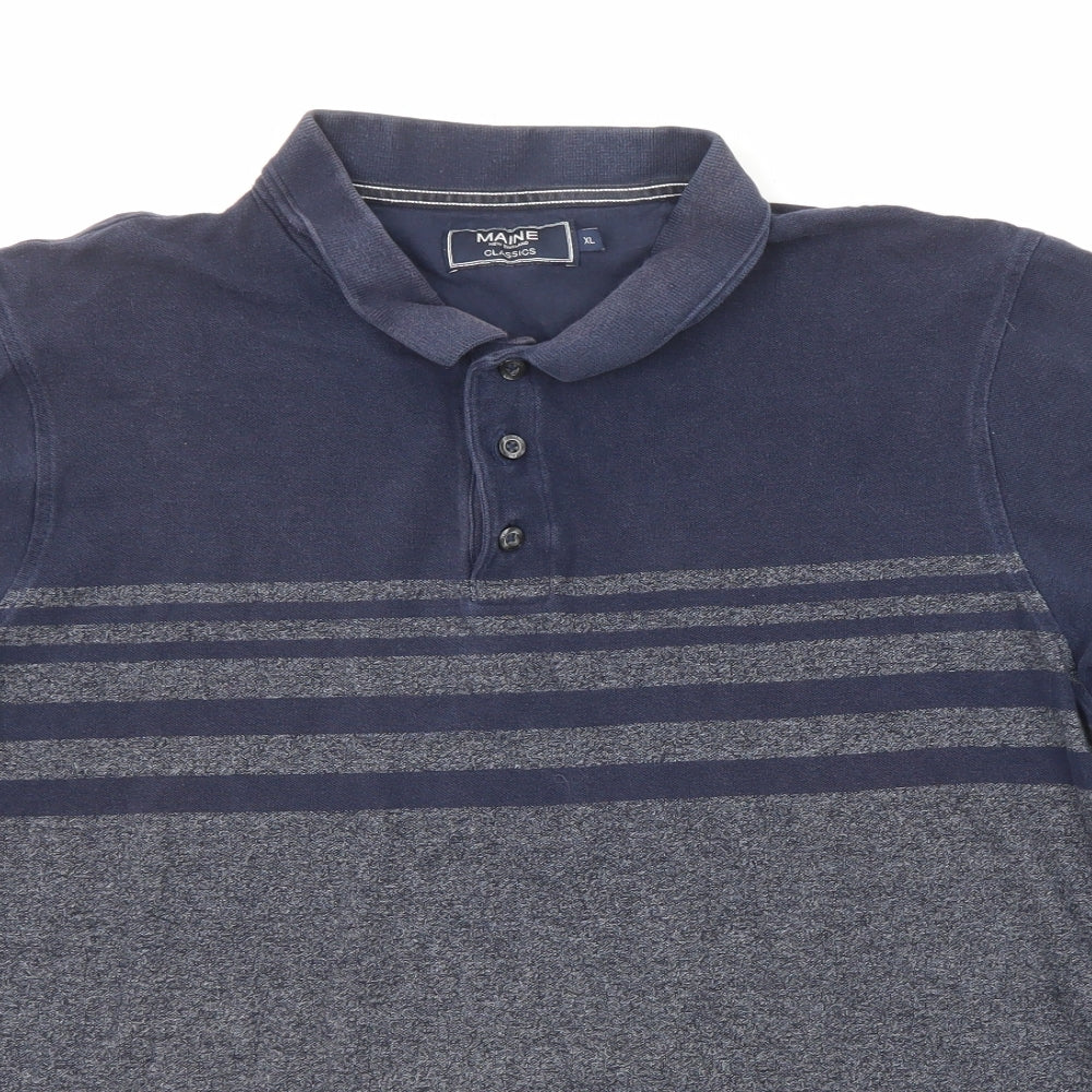 Maine New England Mens Blue Colourblock Cotton Polo Size XL Collared Button