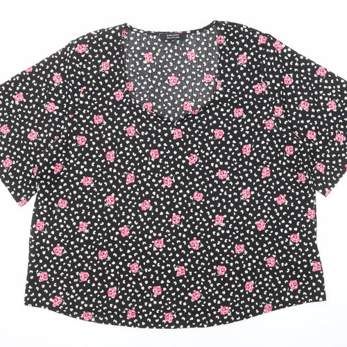 JD Williams Womens Black Floral Polyester Basic Blouse Size 26 Scoop Neck