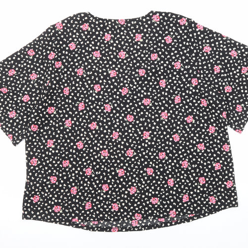 JD Williams Womens Black Floral Polyester Basic Blouse Size 26 Scoop Neck