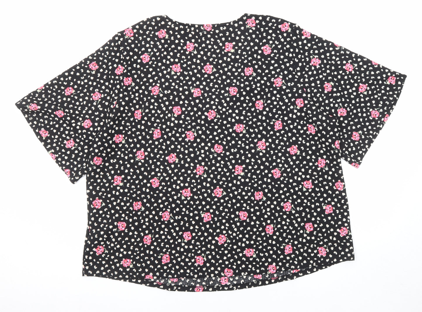 JD Williams Womens Black Floral Polyester Basic Blouse Size 26 Scoop Neck