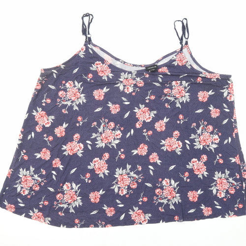 Torrid Womens Blue Floral Viscose Basic Tank Size 22 Round Neck