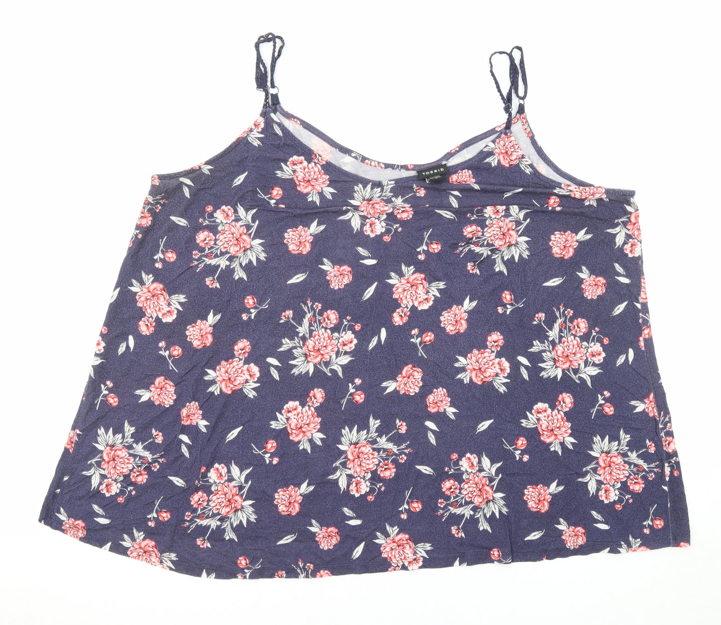 Torrid Womens Blue Floral Viscose Basic Tank Size 22 Round Neck