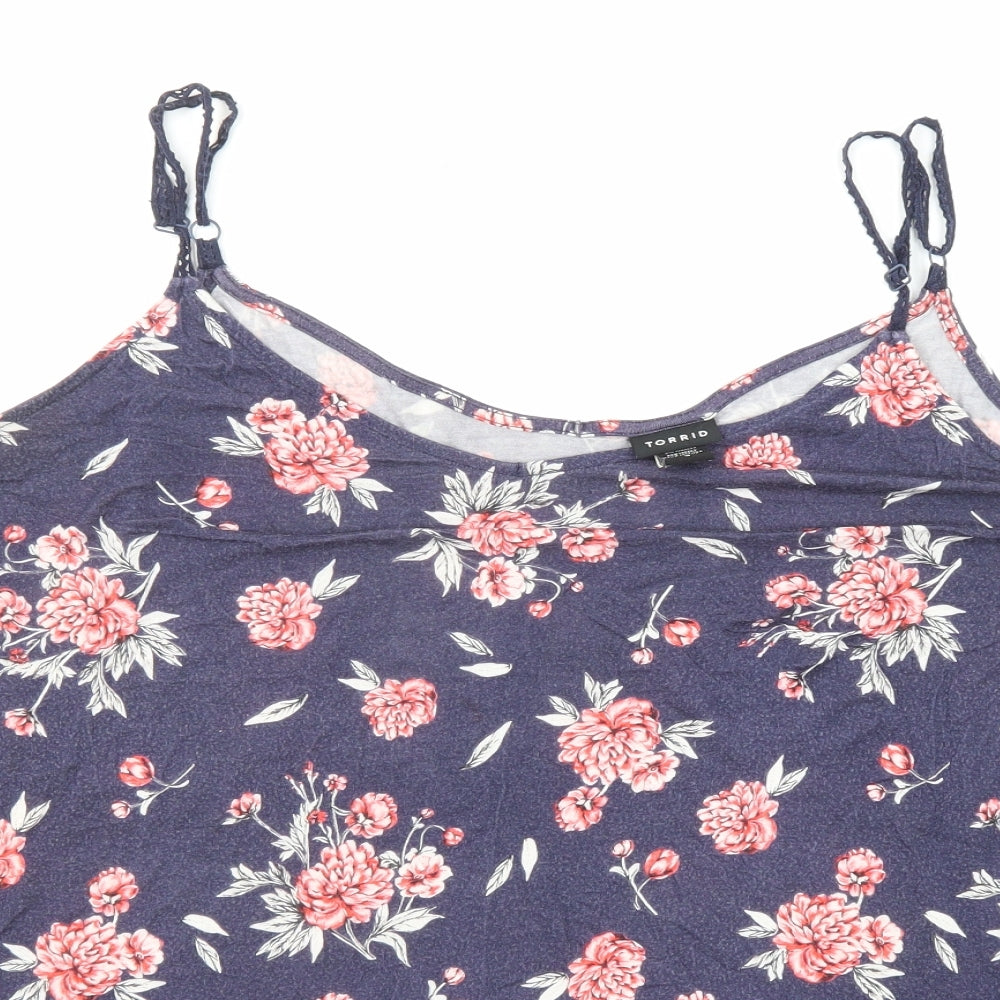 Torrid Womens Blue Floral Viscose Basic Tank Size 22 Round Neck