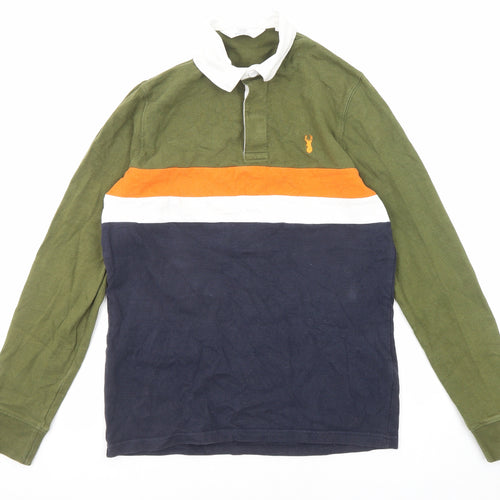 NEXT Mens Green Colourblock Cotton Polo Size S Collared Button