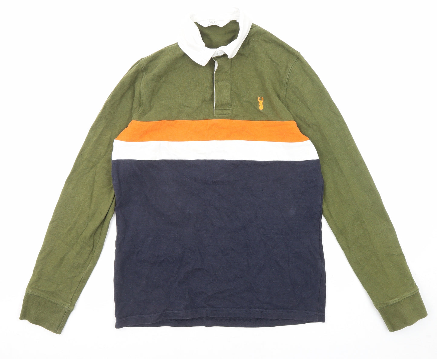 NEXT Mens Green Colourblock Cotton Polo Size S Collared Button