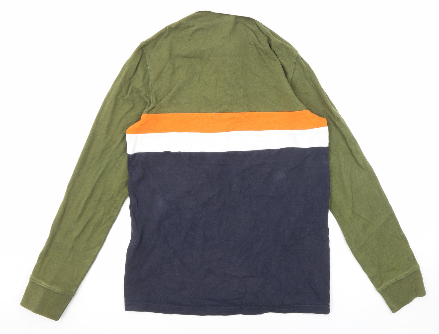 NEXT Mens Green Colourblock Cotton Polo Size S Collared Button