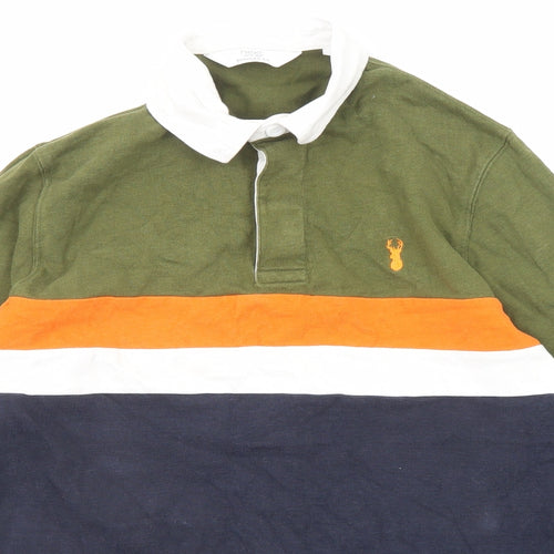 NEXT Mens Green Colourblock Cotton Polo Size S Collared Button