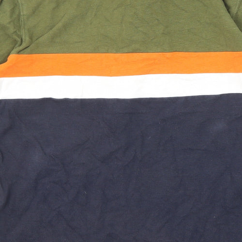 NEXT Mens Green Colourblock Cotton Polo Size S Collared Button