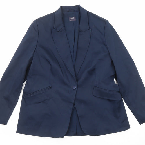Marks and Spencer Womens Blue Cotton Jacket Blazer Size 18