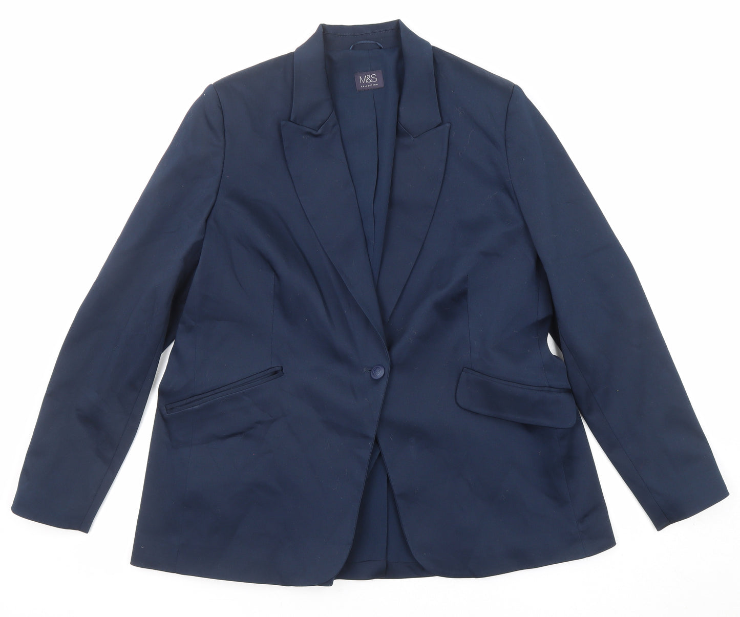 Marks and Spencer Womens Blue Cotton Jacket Blazer Size 18