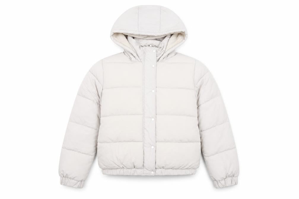 Front view of Missguided women’s beige jacket, size UK 12, zip