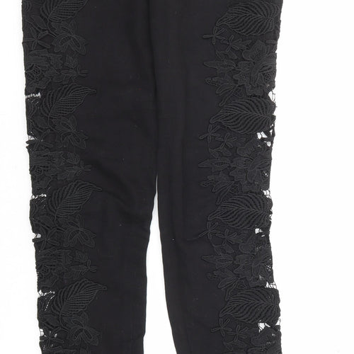 Quiz Womens Black Cotton Skinny Jeans Size 6 L31 in Regular Zip - Crocheted Lace Detail