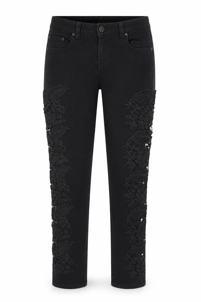 Quiz Womens Black Cotton Skinny Jeans Size 6 L31 in Regular Zip - Crocheted Lace Detail