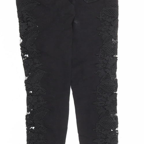 Quiz Womens Black Cotton Skinny Jeans Size 6 L31 in Regular Zip - Crocheted Lace Detail