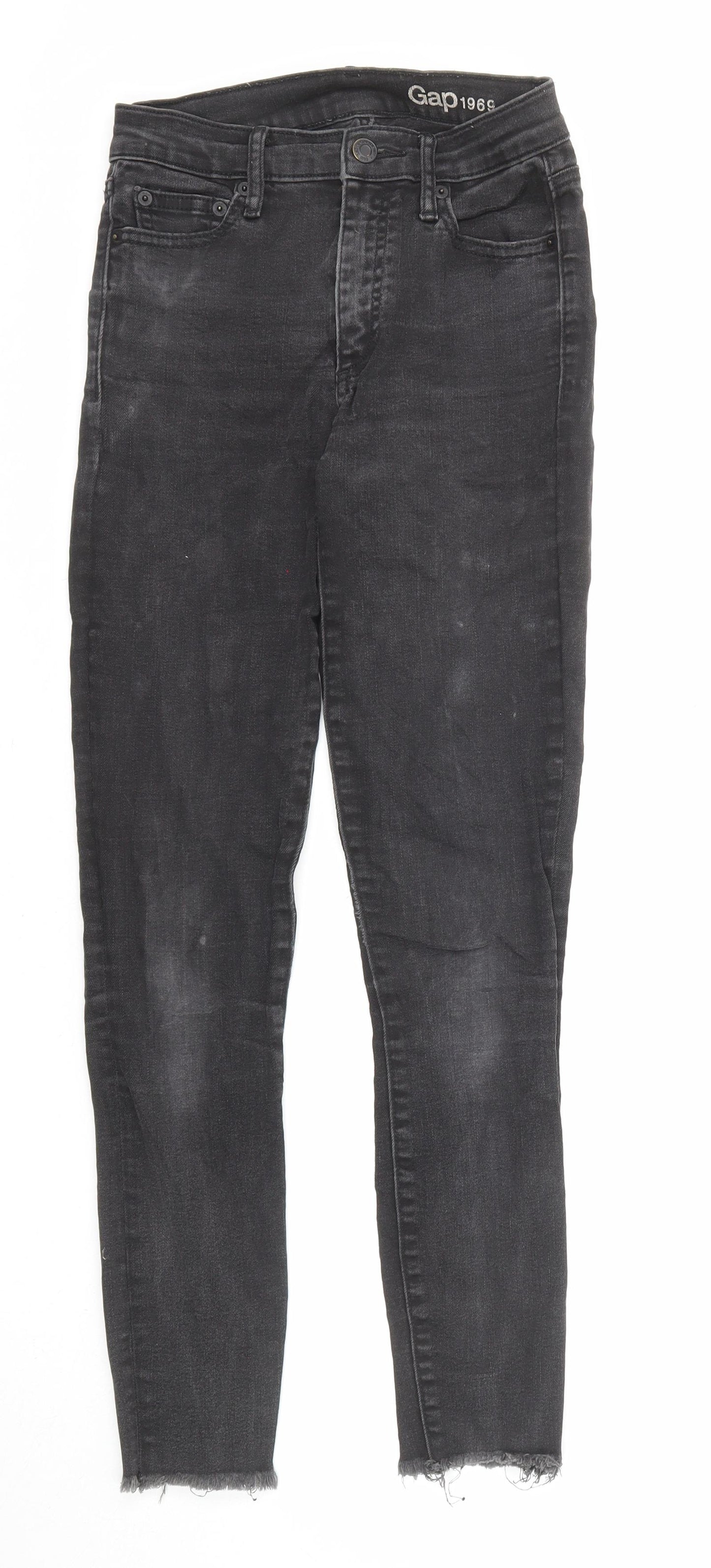 Gap Womens Black Cotton Skinny Jeans Size 25 in L27 in Regular Zip - Raw Hems